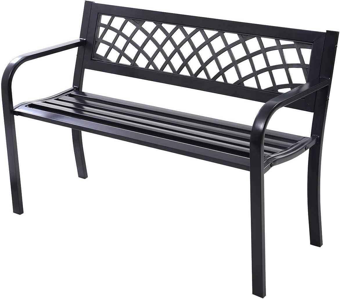 Outdoor Garden Bench Park Bench with Steel Frame & PVC Backrest