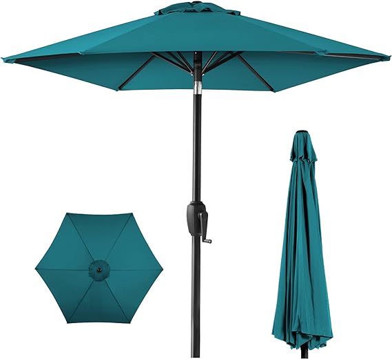 7.5ft Heavy-Duty Round Outdoor Market Table Patio Umbrella w/Steel Pole, Push Button Tilt
