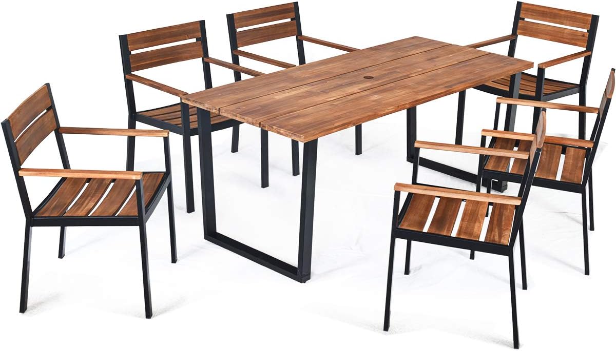 7 PCS Patented Outdoor Dining Set, Patio Dining Furniture Set with Sturdy Steel Frame