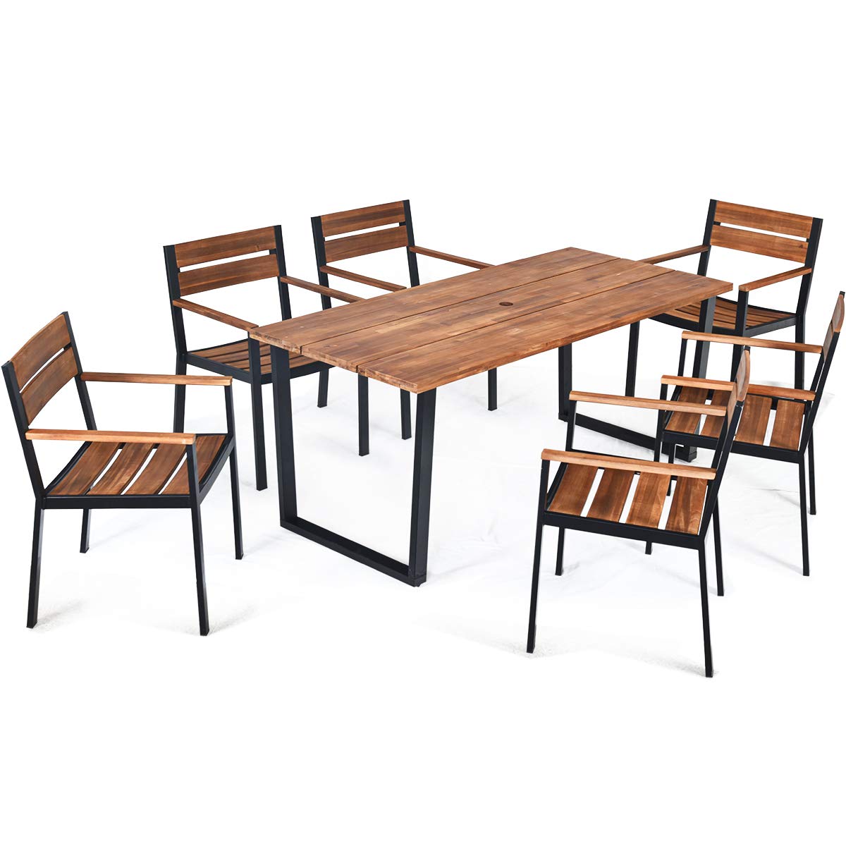 7 PCS Patented Outdoor Dining Set, Patio Dining Furniture Set with Sturdy Steel Frame