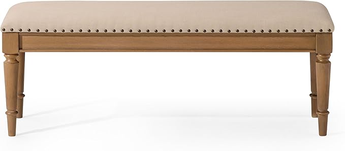 Elizabeth Traditional Wooden Upholstered Bench, Padded Seat