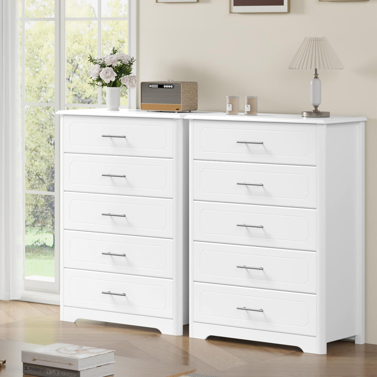 5 Drawer Dresser, Tall White Dresser Chest of Drawers, Modern Storage Cabinet