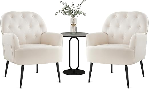 Accent Chair for Living Room, Button Velent Armchair, Single Sofa Chair with Arms