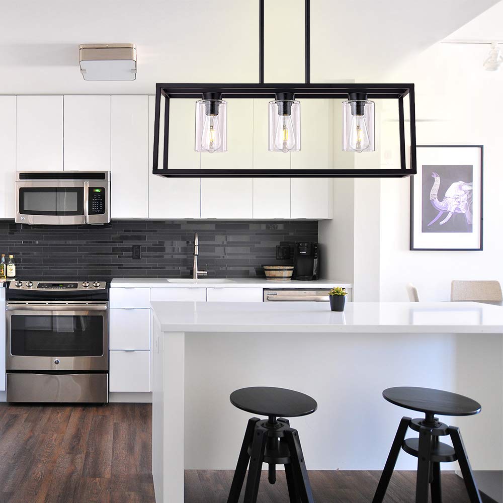 Dining Room Lighting Fixture Hanging Farmhouse Black 3 Light Modern Pendant