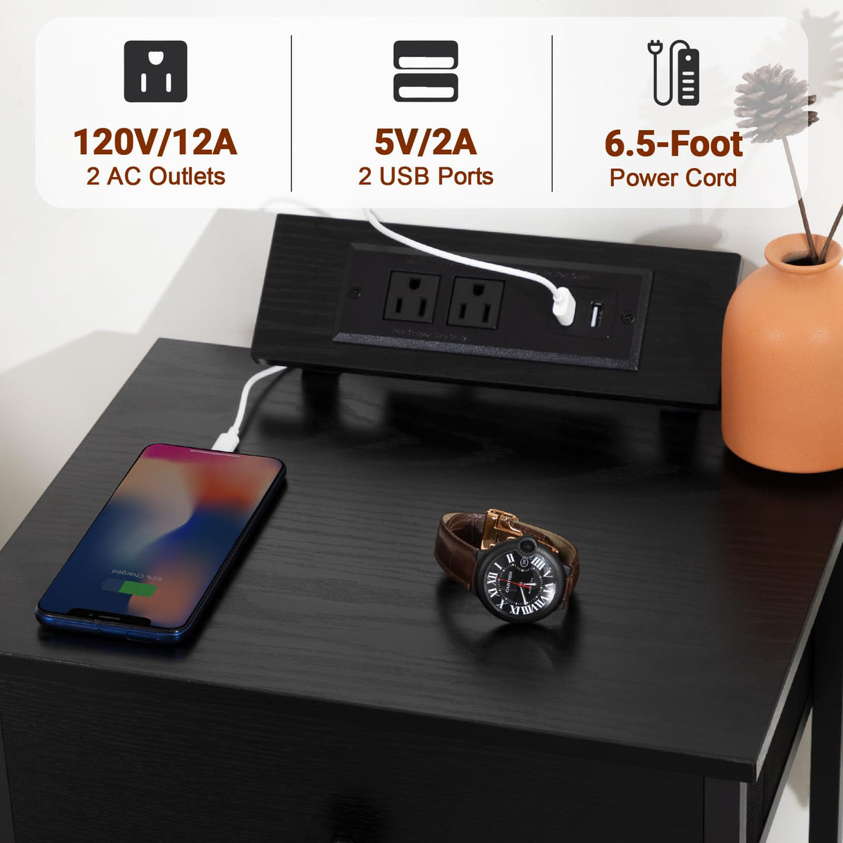 Night Stand, Black Nightstand Set of 2