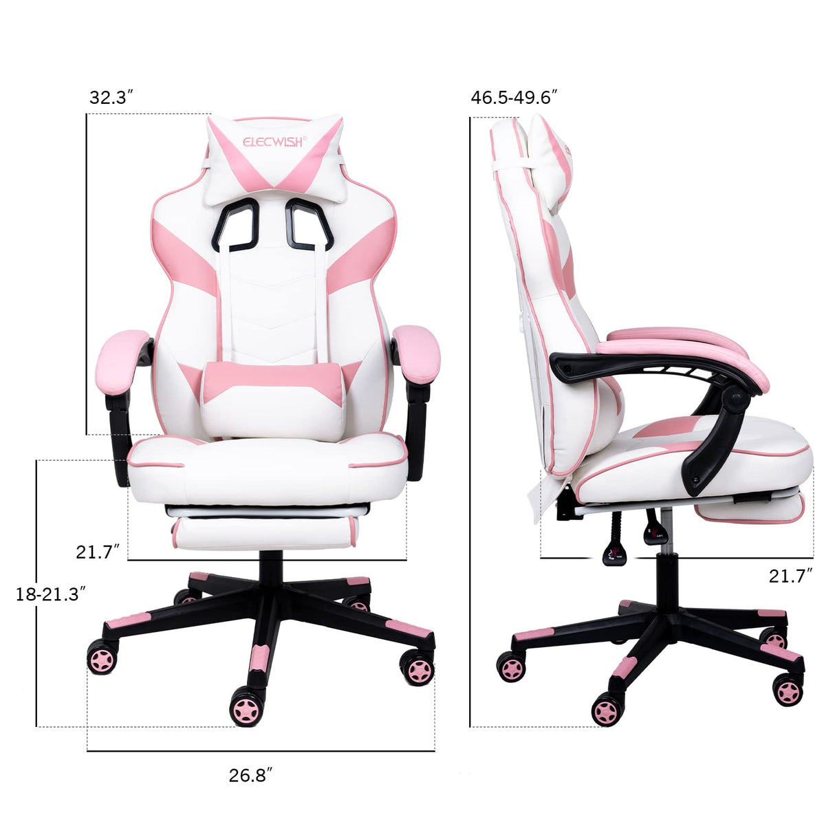 Pink Kawaii Gaming Chair with Lumbar Support