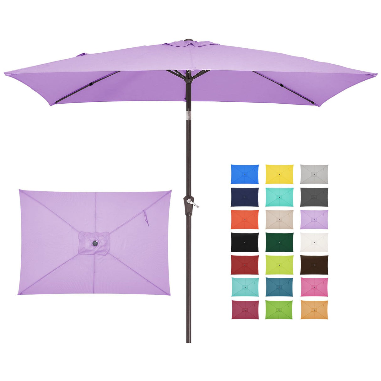 6.5x10 ft Rectangular Patio Umbrellas Outdoor Market Umbrella with Push Button Tilt and Crank, Rectangle Table Umbrella 6 Sturdy Ribs UV Protection for Pool Garden Backyard Deck, Taro Purple