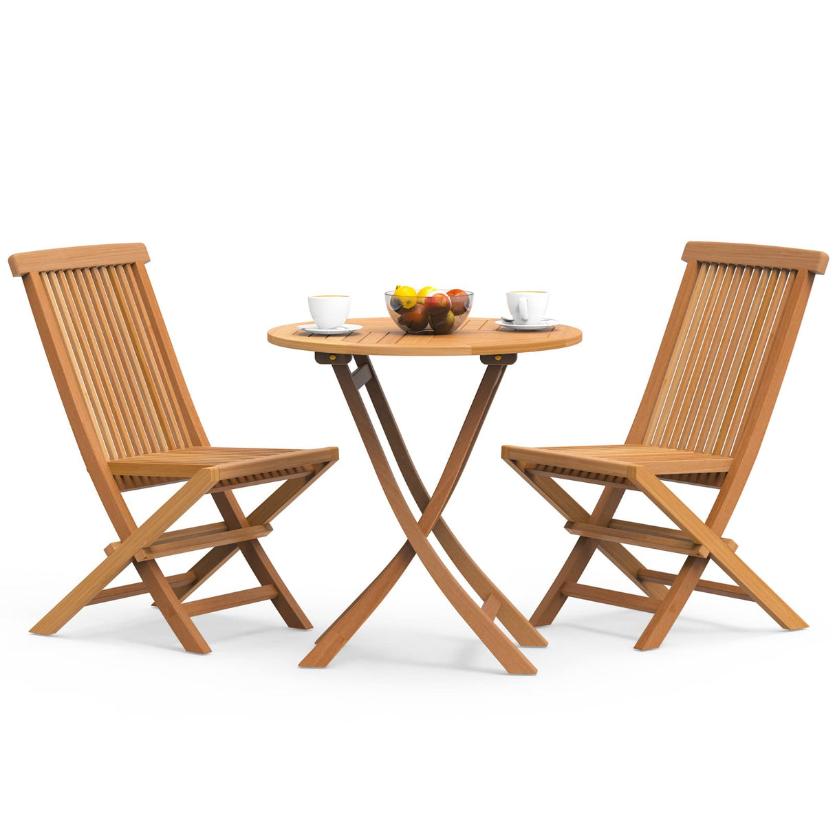 3-Piece Patio Bistro Set, Solid Grade-A Teakwood Folding Bistro Chairs Set