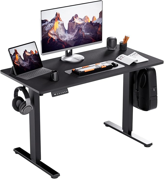 Motorized Standing Desks, Electric Stand Up Desk with Ultra Stable Construction and Cable Management,Adjustable Height Desk with Memory Preset Design for Home Office Use 48x24 in Black