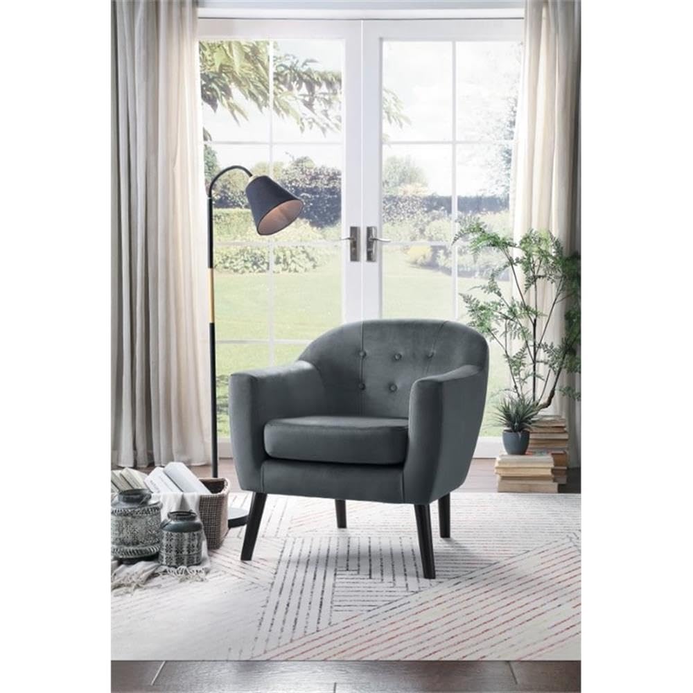 Velvet Upholstered Accent Chair in Gray
