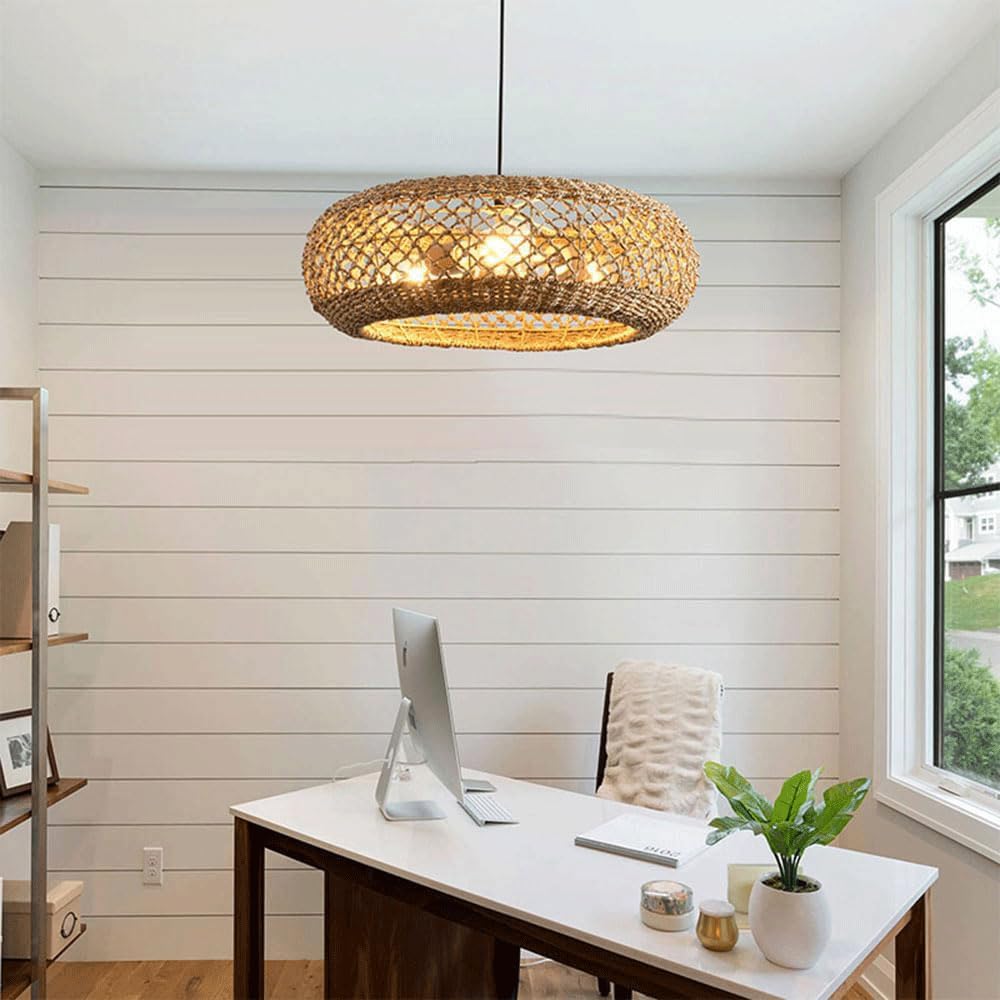 Chinese Zen Living Room Pendant Light Handmade Rattan Hanging Lamp