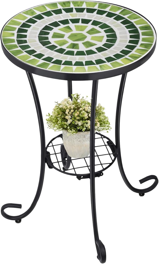 Outdoor Side Table Mosaic Patio Table Accent Tables Mosaic Tile Top Metal Frame Small