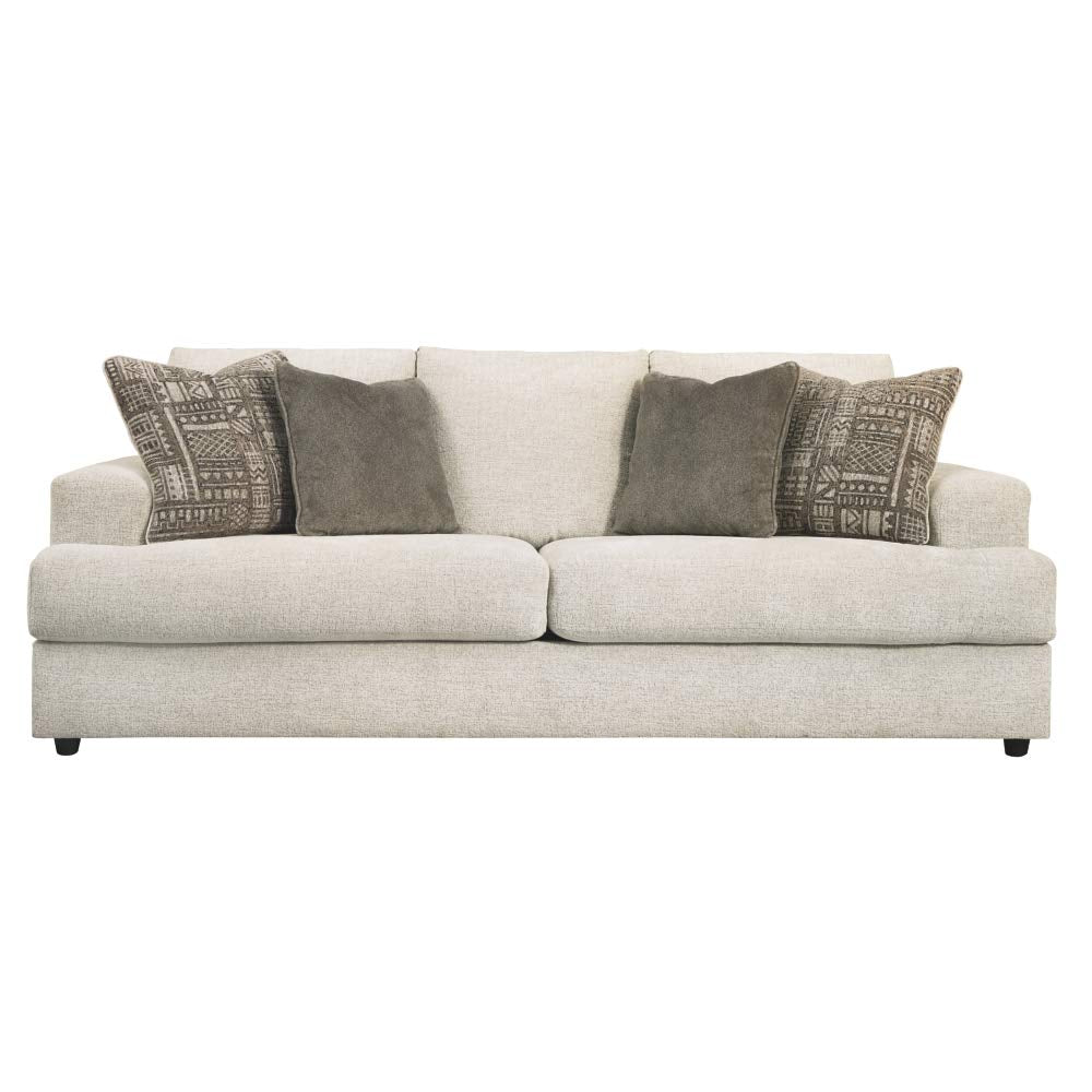 Soletren Contemporary Chenille Queen Sofa Sleeper with 4 Accent Pillows, Off-White