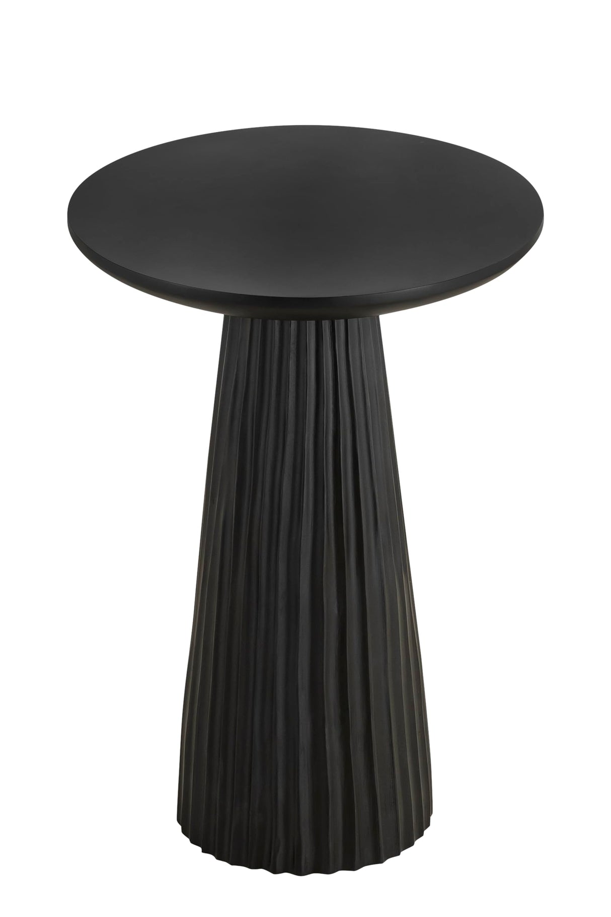 Jai Black Wood Side Table – 15.25” Round End Table – Modern Ribbed Accent