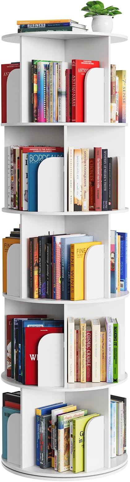 Cross Style 4 Tier Rotating Bookshelf, Spinning 360 Bookcase Lazy Susan Tower