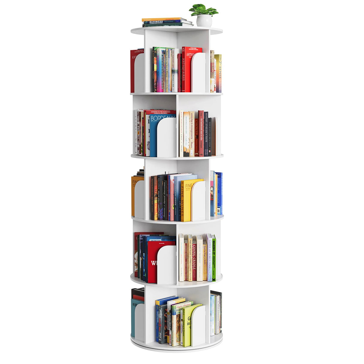 Cross Style 5 Tier Rotating Bookshelf, Spinning 360 Bookcase Lazy Susan Tower
