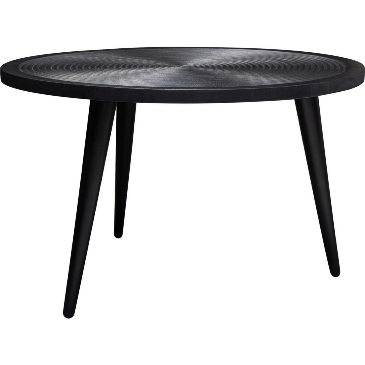 29 Inch Round Coffee Table, Embossed Surface Patterning, Black Wood