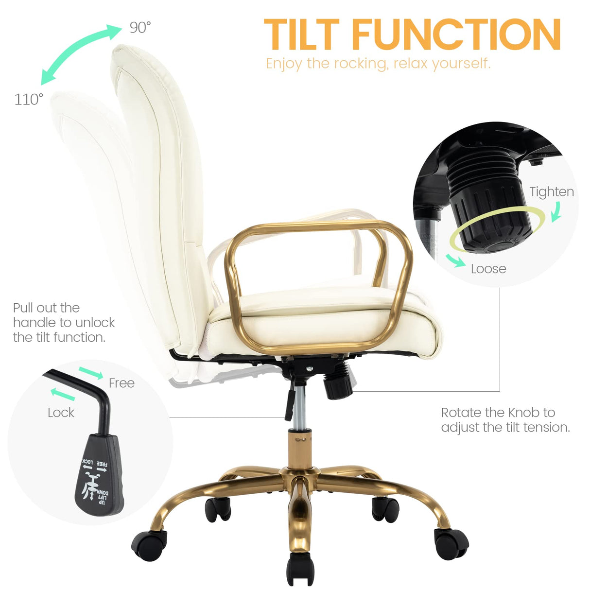 Modern Upholstered Mid-Back Office Chair with Wheels
