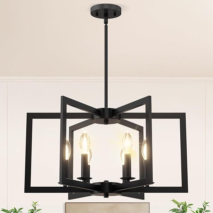 Black Chandelier, 6-Light Farmhouse Chandeliers for Dining Room Lighting Fixtures Hanging
