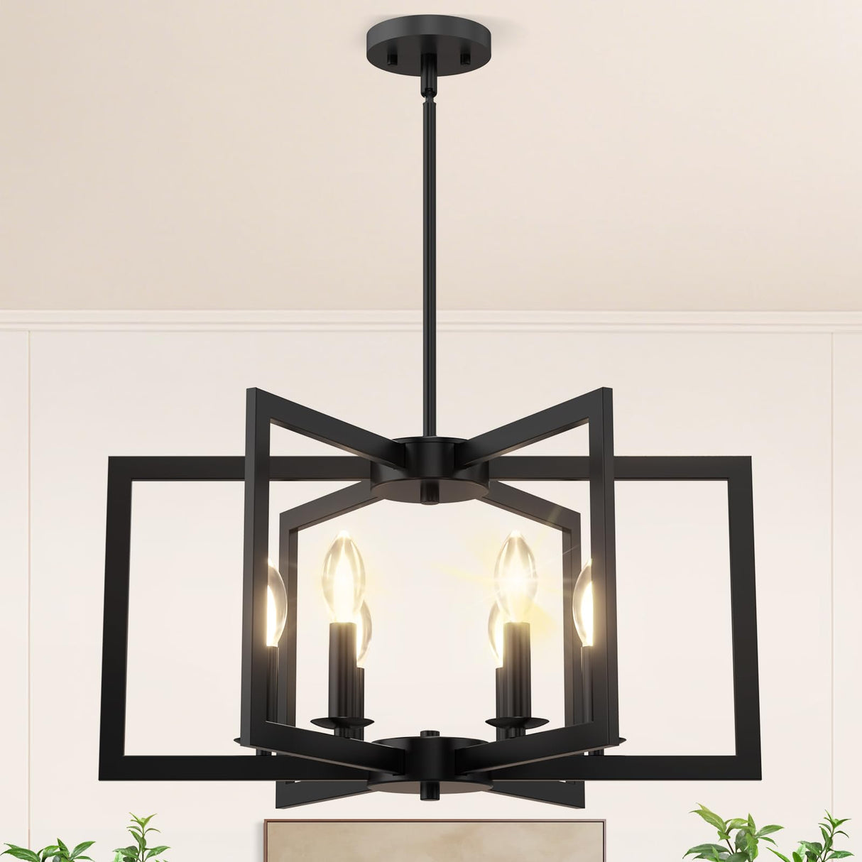 Black Chandelier, 6-Light Farmhouse Chandeliers for Dining Room Lighting Fixtures Hanging