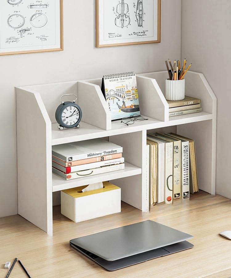 DWEJYCAA Open Desk Shelf,Multi-Tier Storage Rack, Space-Saving Organizer for Office, Study, Bedroom, or Living Room(Gray)