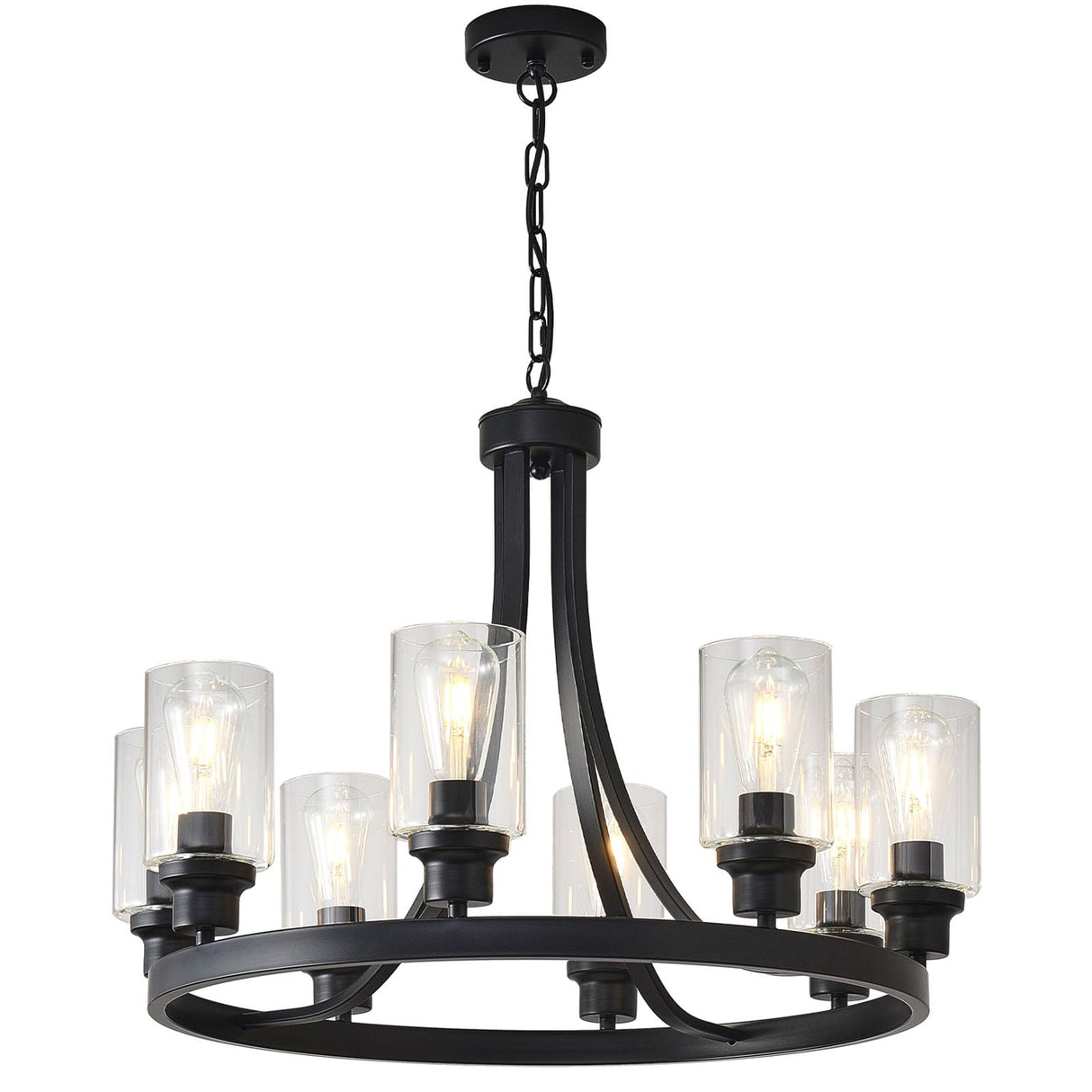 LOFTPLUS Farmhouse Chandelier Black Dining Room Light Fixture 8-Light Ceiling Hanging Rustic Wagon Wheel Chandeliers for Living Room Bedroom Foyer Porch Kitchen Island