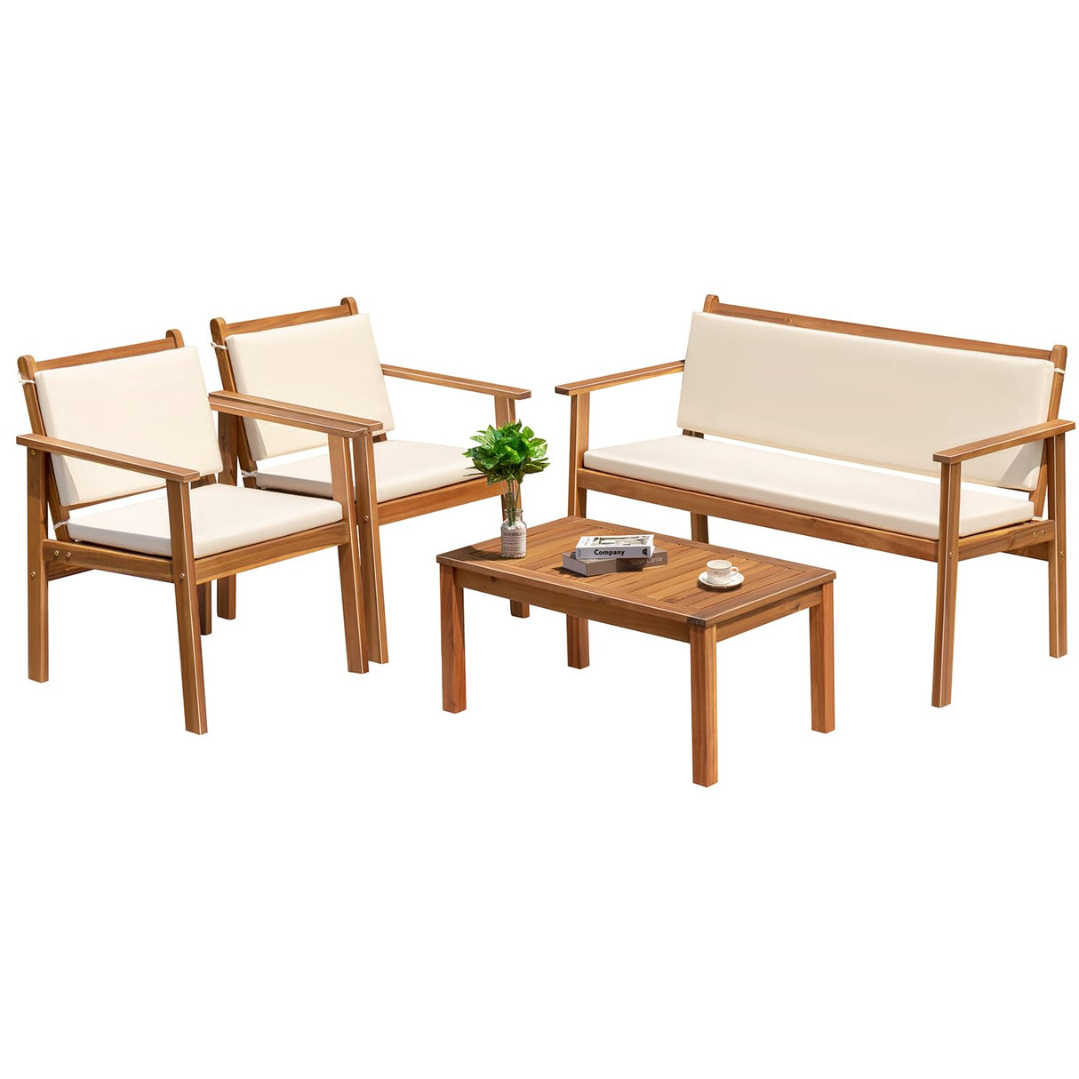 Outdoor Patio Furniture, 4 Piece Bistro Sofa Set with Coffee Table and Loveseat