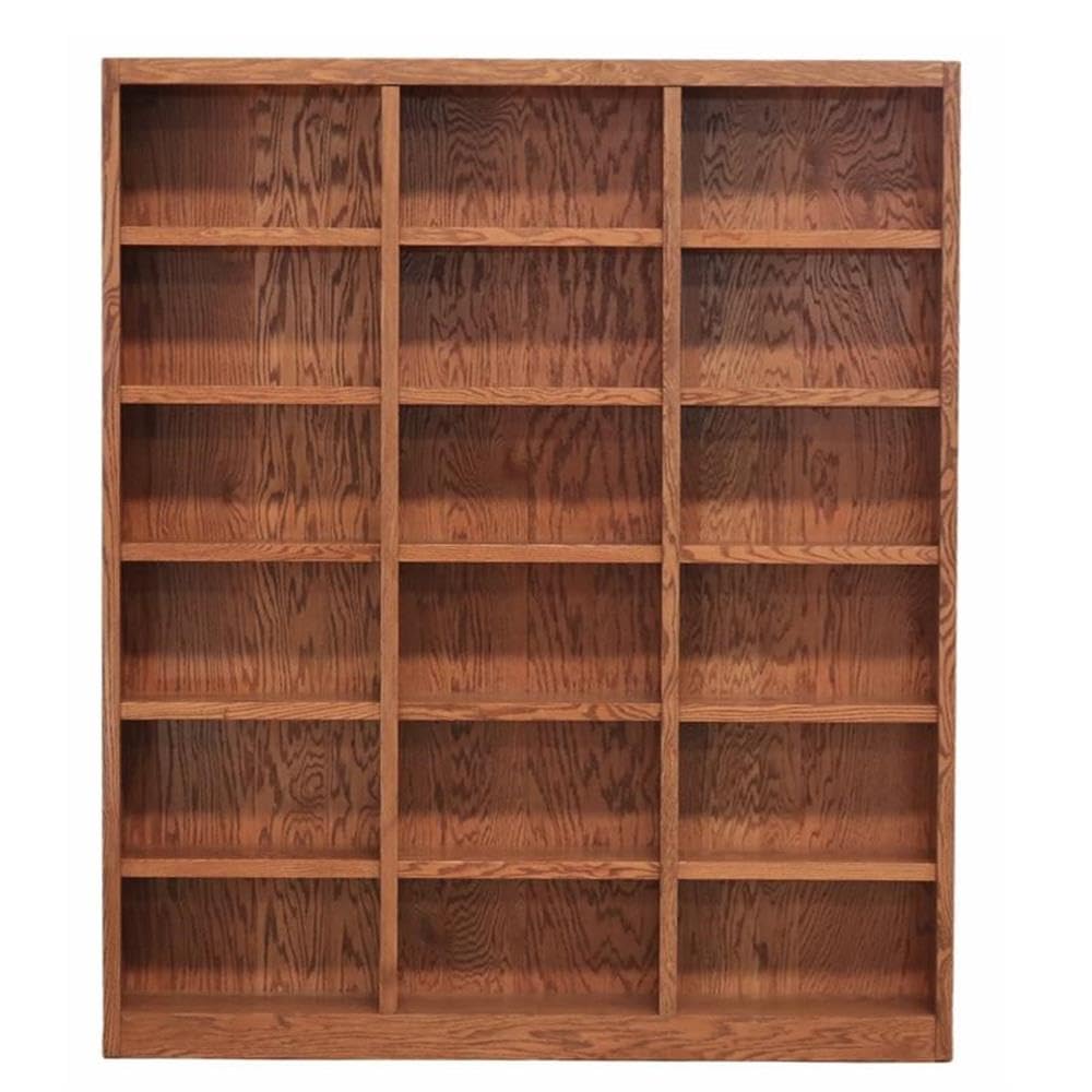 " Tall 18-Shelf Triple Wide Wood Bookcase in Dry Oak