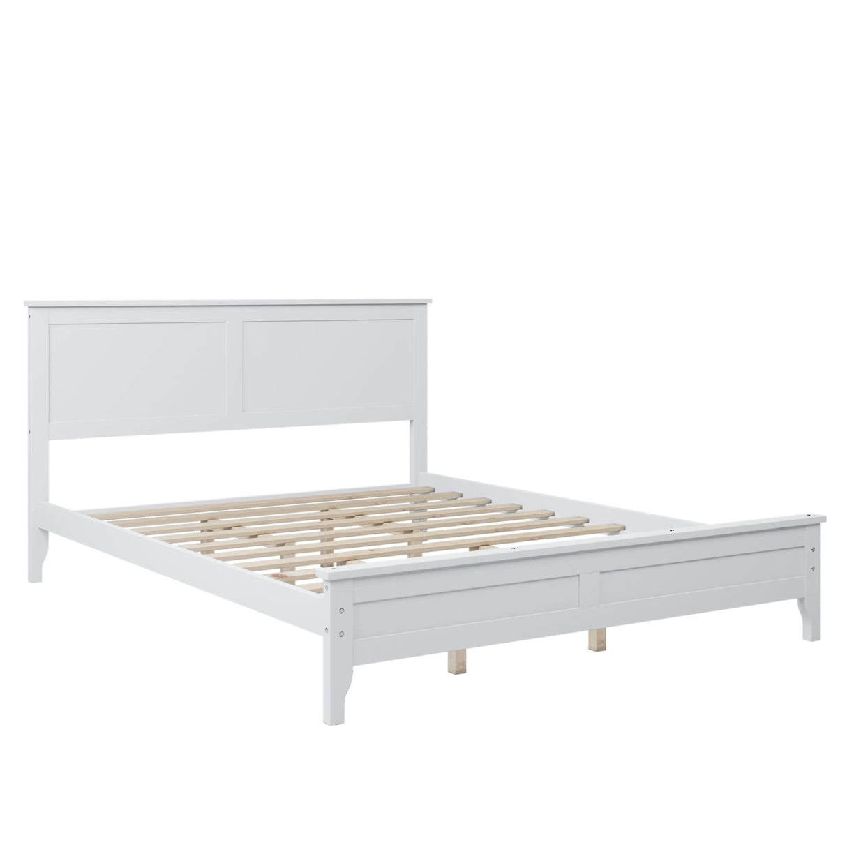 Modern Simple Solid Wood Platform Bed Wood Bed with Headboard White - Queen