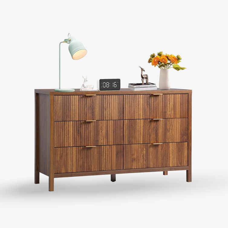 Dresser Cabinet, Long Nightstand with Drawers and Storage Cabinet, Farmhouse Solid