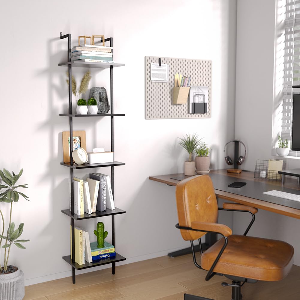 5 Tier Ladder Shelf, 70-Inch Wall Mounted Ladder Bookshelf