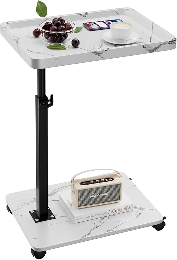 C Table End Table - Adjustable Height 360° Swivel TV Tray Table for Small Spaces