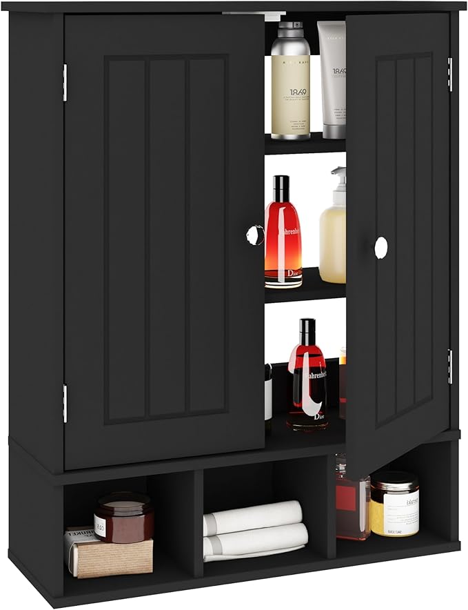 Bathroom Medicine Cabinet 2 Doors with 3 Open Shelves, Over The Toilet Storage