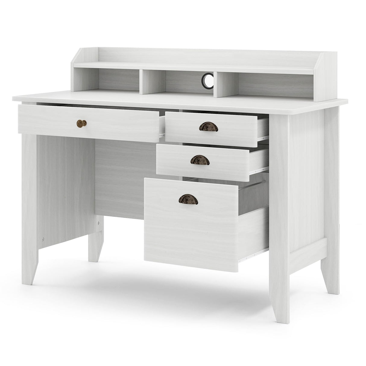Computer Desk with 4 Storage Drawers and Hutch Wood Executive Table for PC Laptop