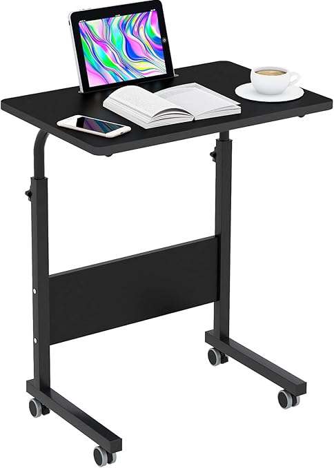 Rolling Laptop Desk Cart Height Adjustable, 23.6 inch Adjustable Mobile Bed Table