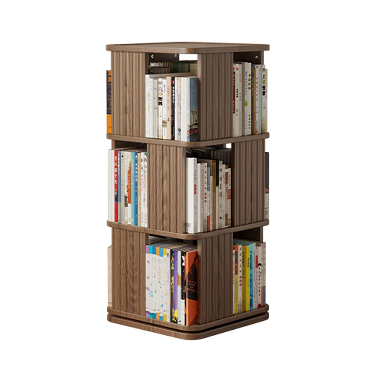 Wooden Revolving Bookcase for Kids & Adults,Floor Standing Display Shelf Storage Rack,3/4/5 Tier Corner Bookcase Rotating Bookshelf tower,360 Square Swivel Bookcase Rotating Bookshelf tower.(Walnut,4-