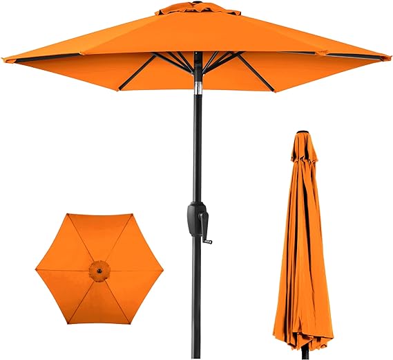 7.5ft Heavy-Duty Round Outdoor Market Table Patio Umbrella w/Steel Pole, Push Button Tilt