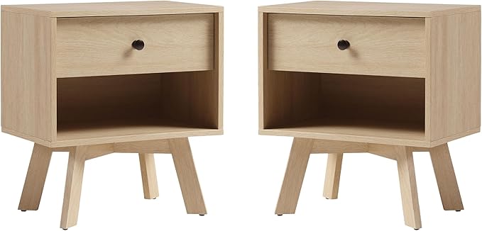 Mid-Century Modern 1-Drawer Nightstand Bedroom Storage Drawer and Shelf Bedside