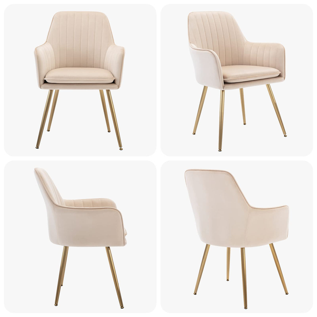 Velvet Dinning Chair Set of 4 Mid-Back Accent Chair Modern Leisure Armchair with Gold