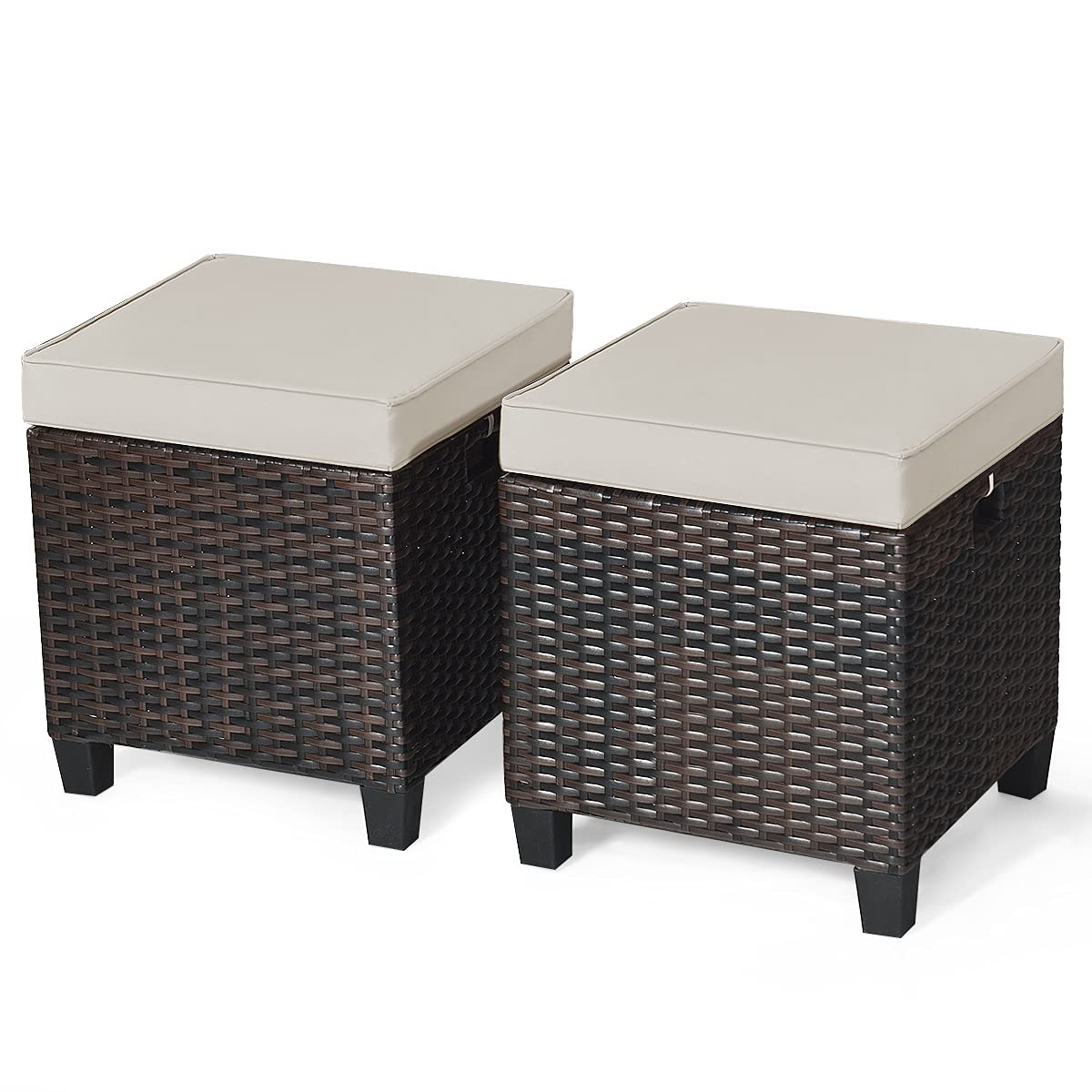 Outdoor Ottoman Set of 2, All Weather Rattan Wicker Patio Ottoman w/Removable