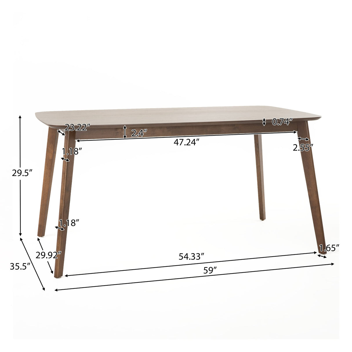 Knight Home Nyala Wood Dining Table, Natural Walnut Finish, 35.5 in x 59 in x 29.5 in