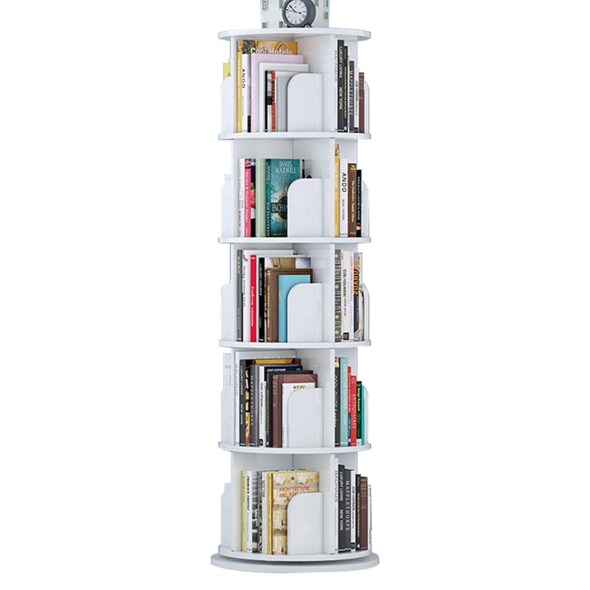 5 Tier Bookshelf Rotating Bookshelf Tower, Corner 360 Display Floor Standing Bookcase