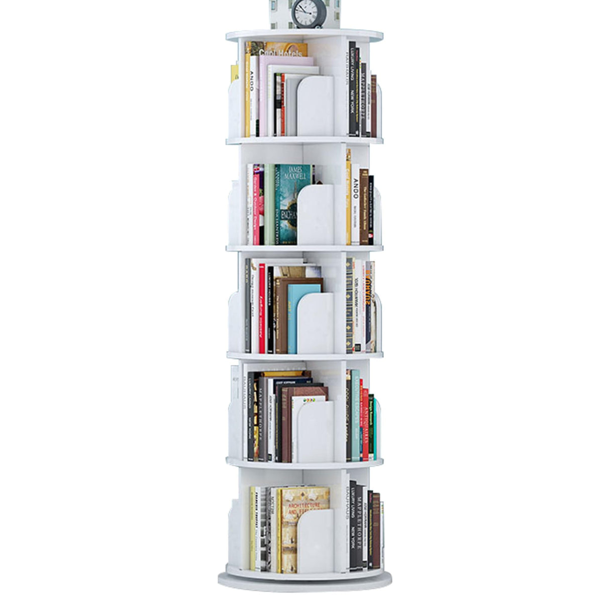 5 Tier Corner Bookshelf Rotating Tower for Small Space, 360 Display Floor Standing Bookcase Storage Rack