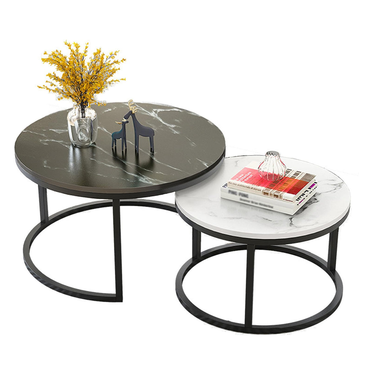 Modern Round Nesting Coffee Table Set of 2, Marbling Stack Side Tables