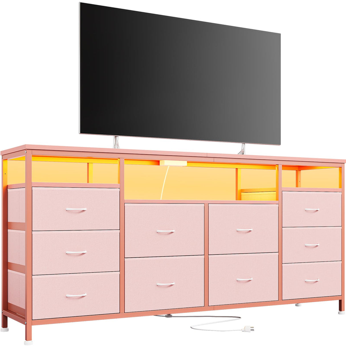 10 Drawer Dresser Tv Stand for 65 70 75 Inch Tv, 63" W Long Fabric Dresser Entertainment Center