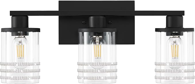 Bathroom Light Fixtures, 3 Light Matte Black Vanity Light Modern Bath Wall Mounted