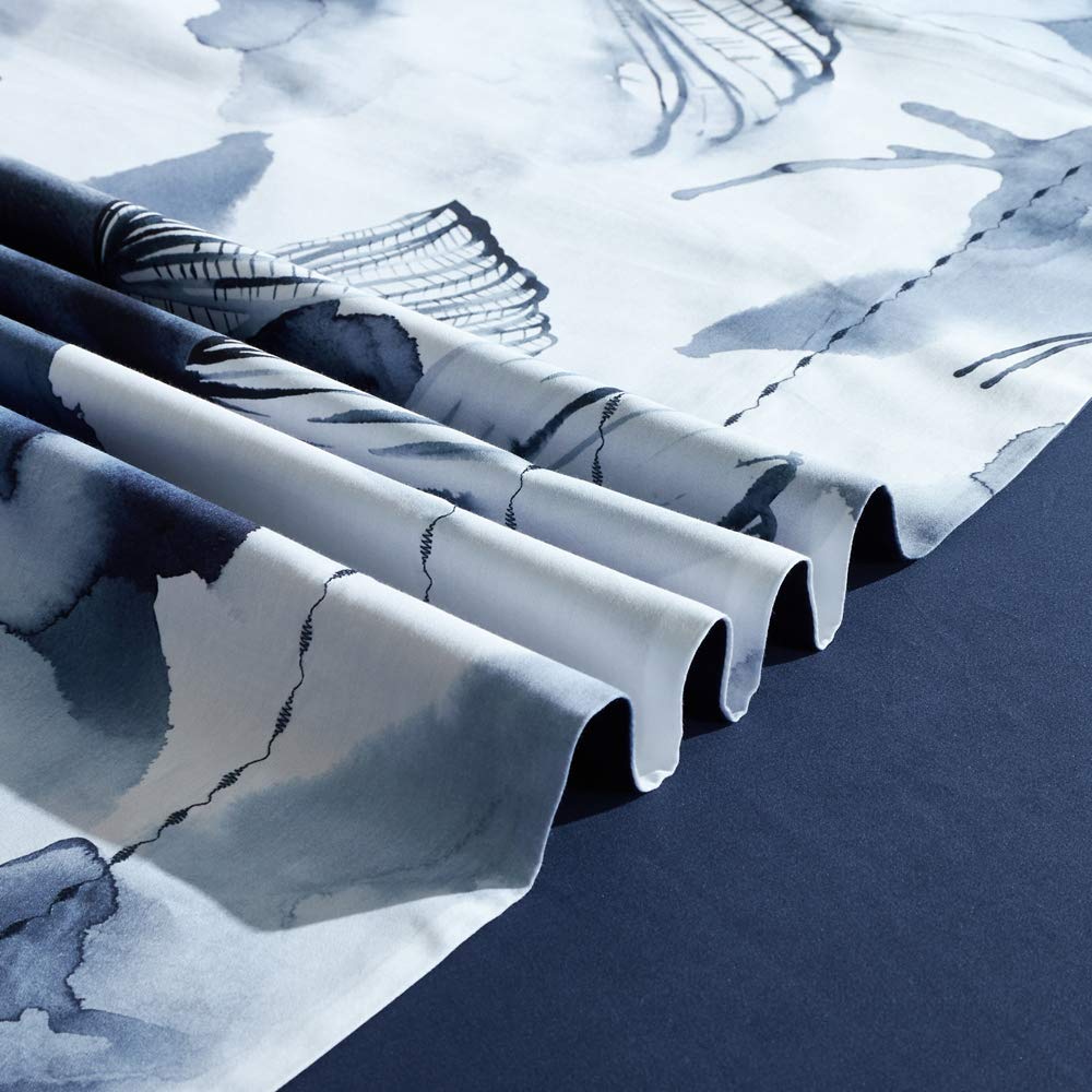 Mildly 100% Long Staple Cotton Duvet Cover Set Dark Blue Ginkgo Leaf Watercolor Comforter Cover Set