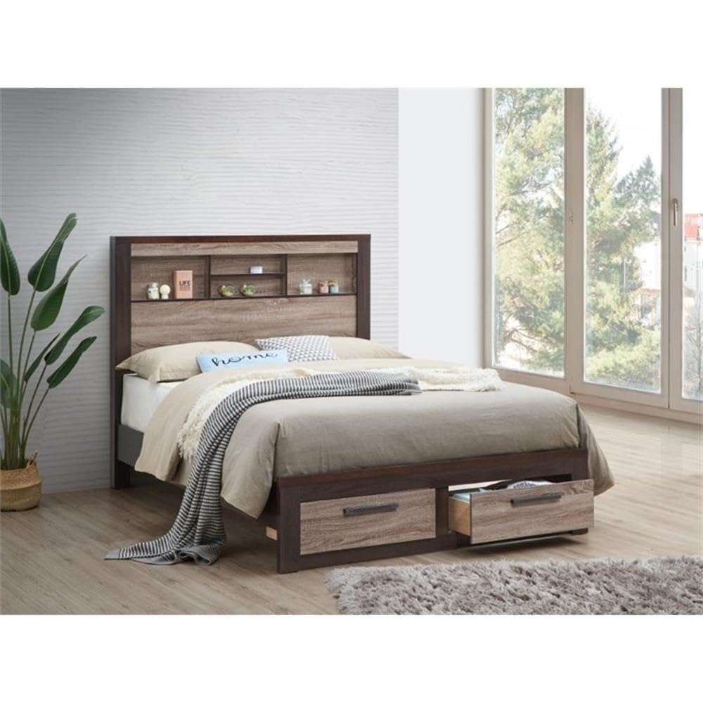 Magnolia Wood King Bed in Gray and Brown
