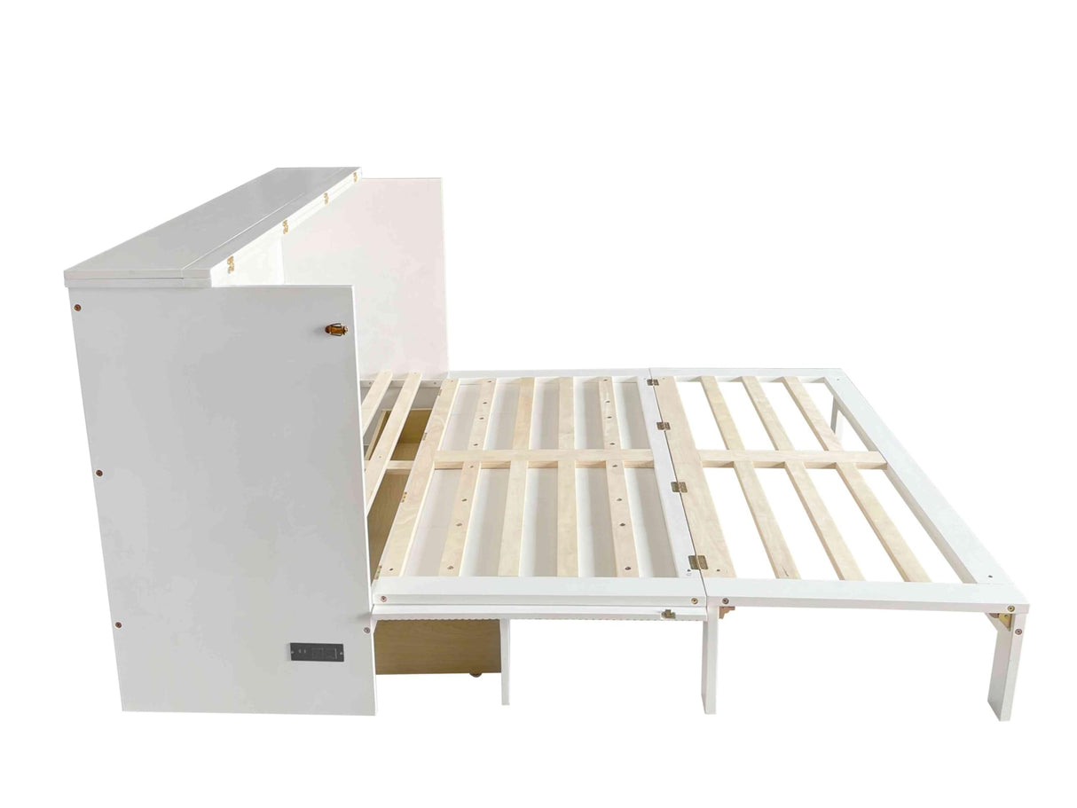 Foldable Queen Size Murphy Bed with Large Storage Drawer