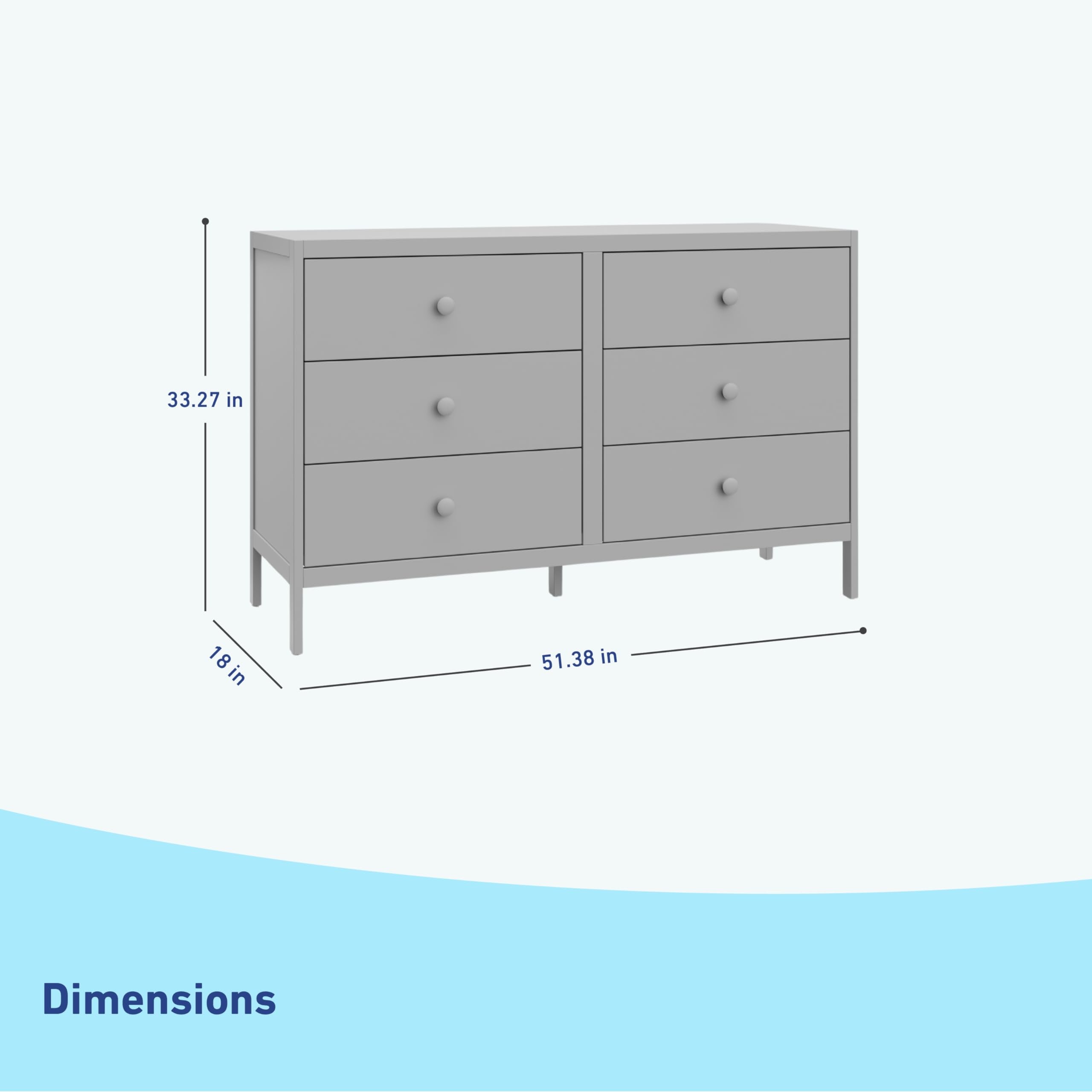 Theo 6 Drawer Dresser (Pebble Gray) - GREENGUARD Gold Certified, Interlocking Drawer